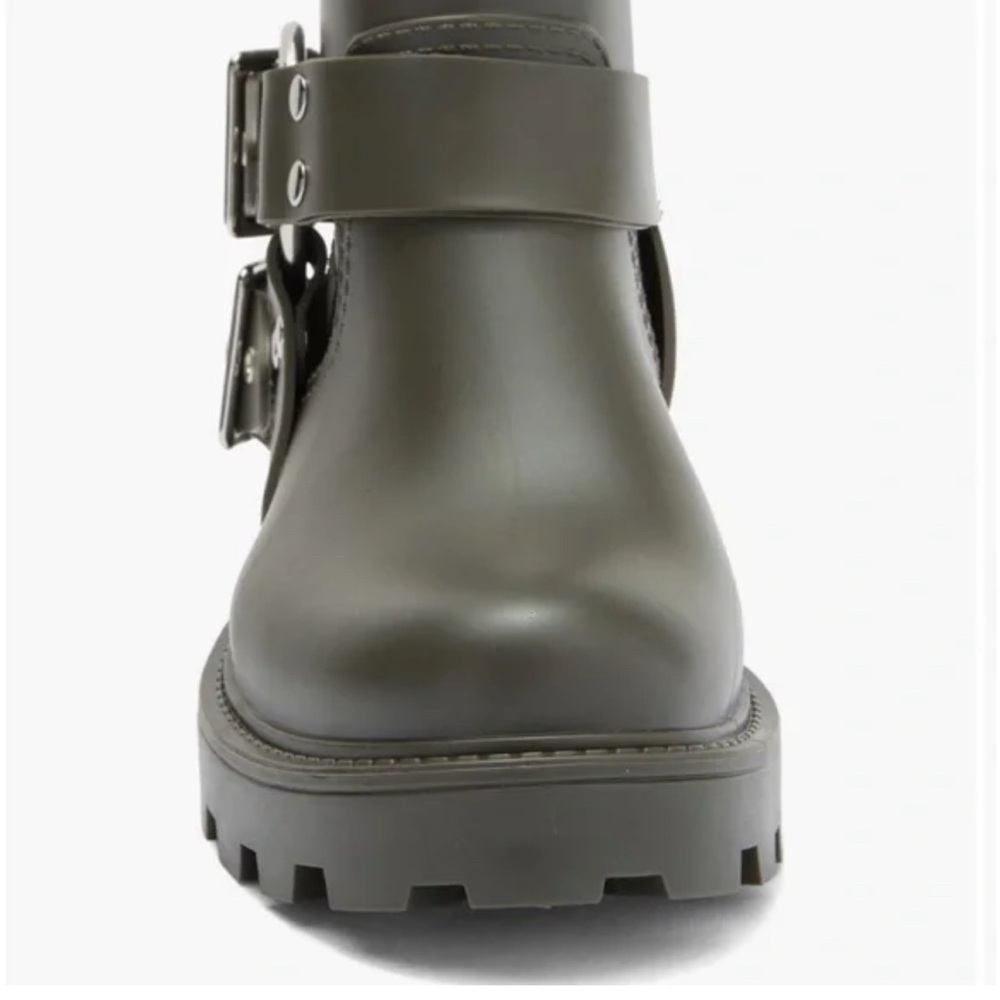 JEFFREY CAMPBELL Controller Green Matte Silver Buckle Moto Rain Boots Size 6 NEW - Picture 7 of 12
